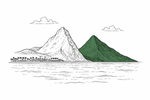 Vaccinationer Saint Lucia. Flotte bjergformationer, hvor den ene er grøn, beliggende ud til vandet.