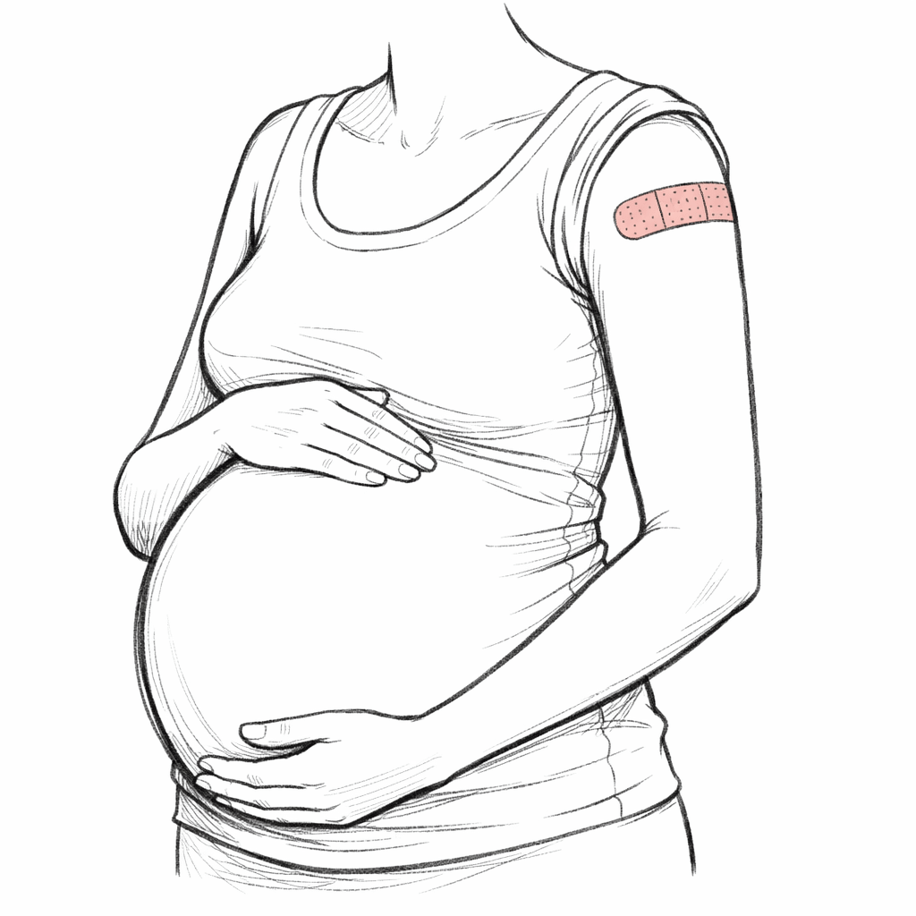 Vaccination af gravide - gravid mave og plaster efter vaccination.