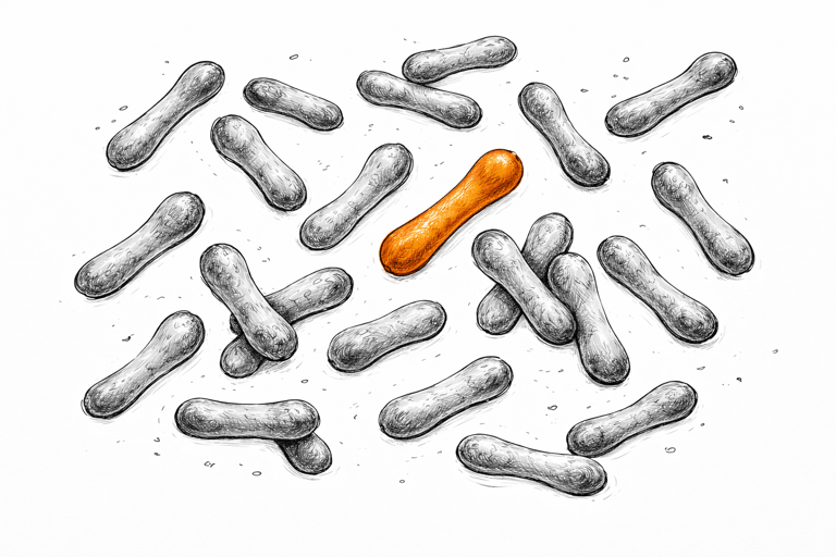 Vaccination mod difteri - illustration med farvet og fremhævet difteribakterie.
